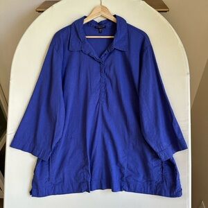 Eileen Fisher Linen Blend Popover Button Collar Shirt Top in Royal Blue size 2X